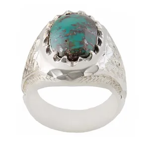 انگشتر نقره مردانه بازرگانی میلادی مدل فیروزه نیشابور طبیعی رکاب دستساز کد AM_1579