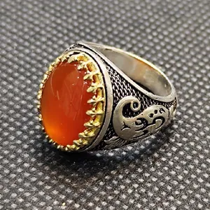 انگشتر نقره مردانه مدل سنگ عقیق یمانی کد P288