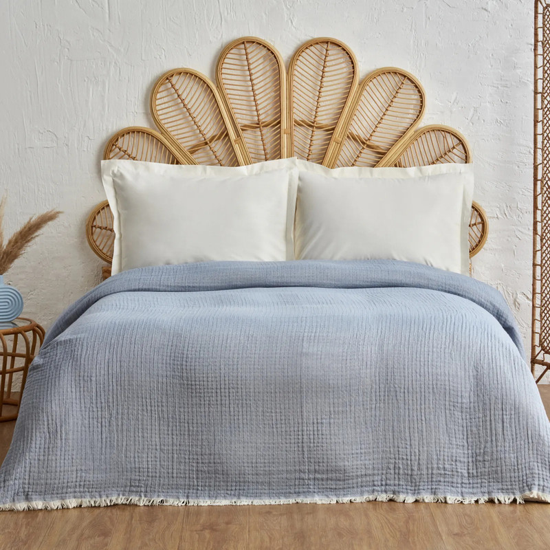 روتختی دو نفره کاراجا هوم مدل Perles Mavi Muslin Pike C.K سایز 240x230 سانتی‌متر