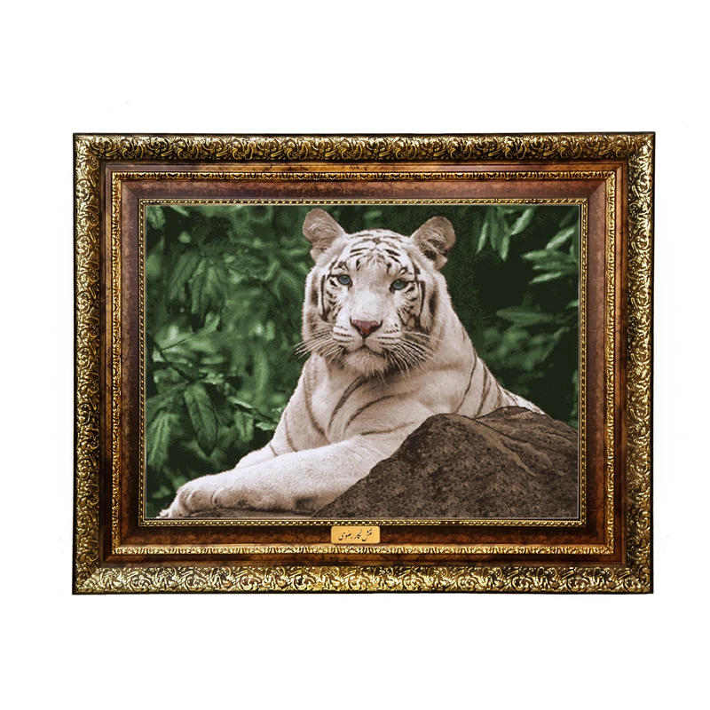 تابلو فرش ماشینی نقش نگار رضوی طرح پلنگ کد 1006H