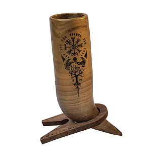 لیوان چوبی لیمو کمپ مدل شاخ وایکینگی طرح رگنار