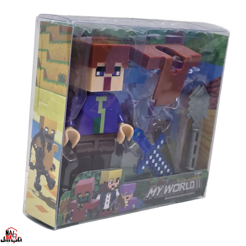 فیگور ناب سل مدل ماینکرافت همراه با ابزار جنگ طرح MY WORLD کد MA004 ارتفاع 9 سانتی متر