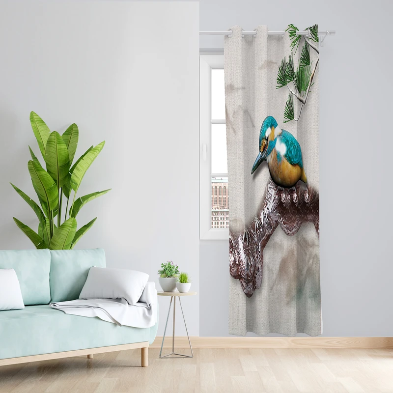 پرده طرح پرنده مدل مخمل پانچی کد 2492 z سایز 140x200 سانتی متر