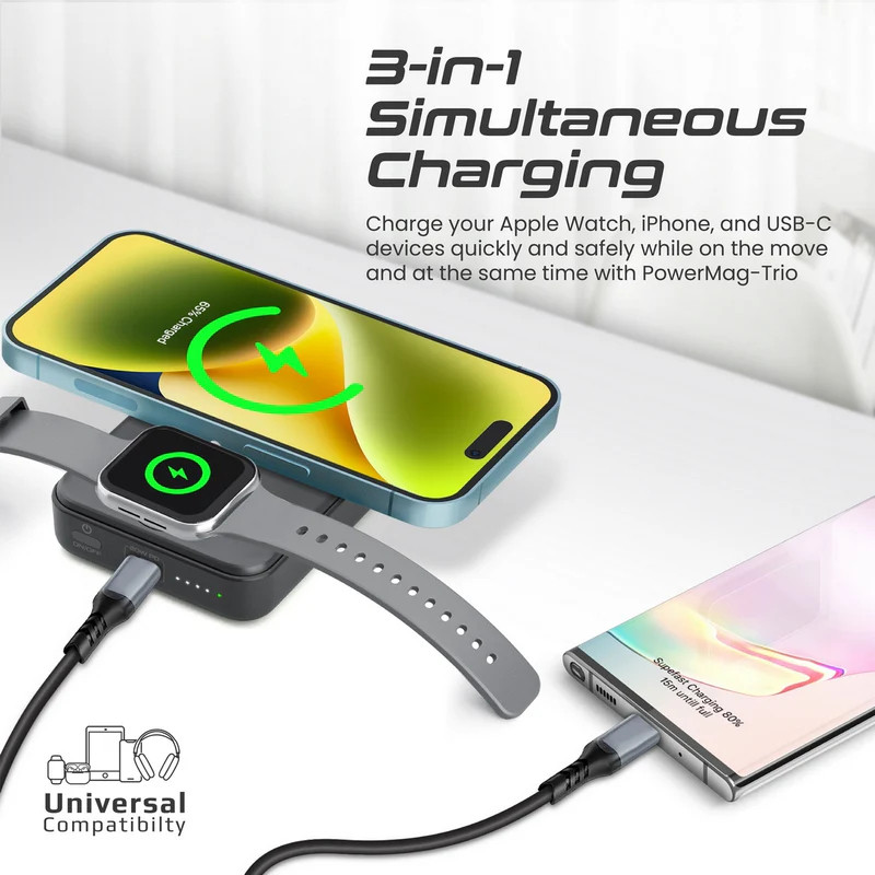 پاوربانک پرومیت مدل POWERMAG-TRIO.BLACK ظرفیت 10000 میلی‌آمپر ساعت