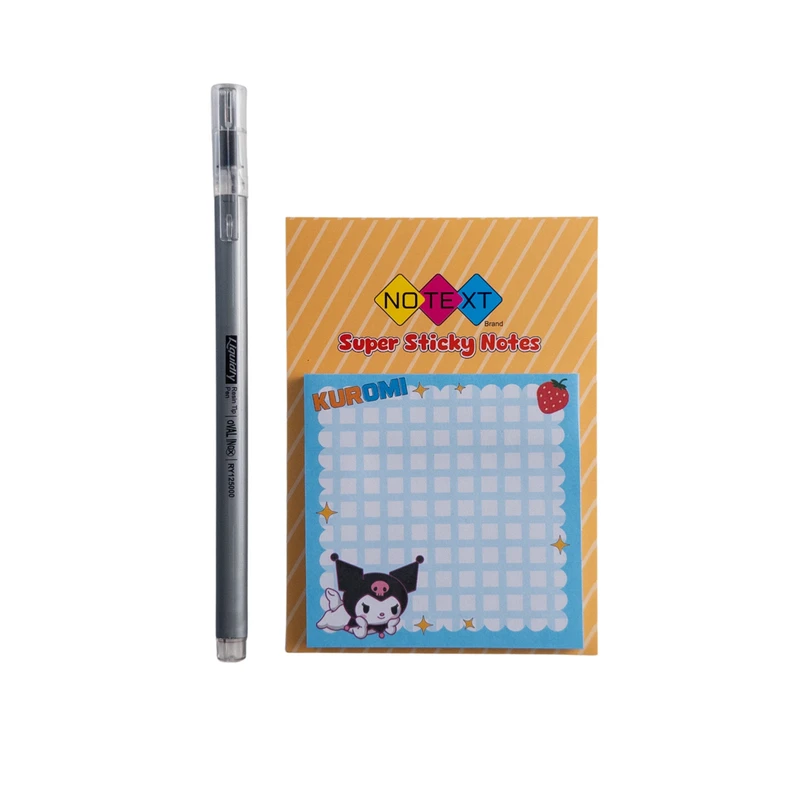 کاغذ یادداشت چسب دار مدل کرومی کد 03 سایز 7×7 سانتی متر به همراه روان نویس بسته 45 عددی