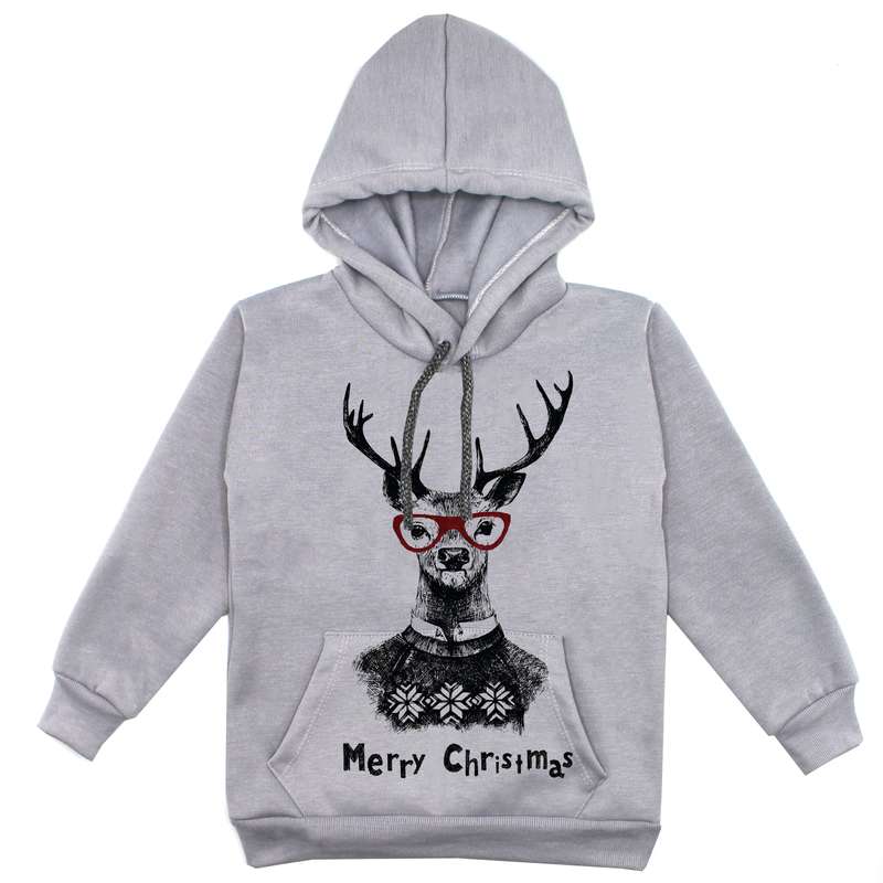 هودی پسرانه مدل گوزن F26 رنگ طوسی