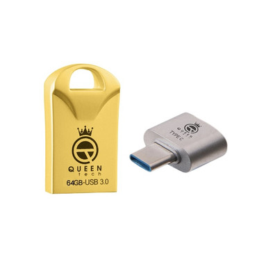 فلش مموری کوئین تک مدل RACE USB3 C-PLUS ظرفیت 64 گیگابایت به همراه مبدل USB-C OTG