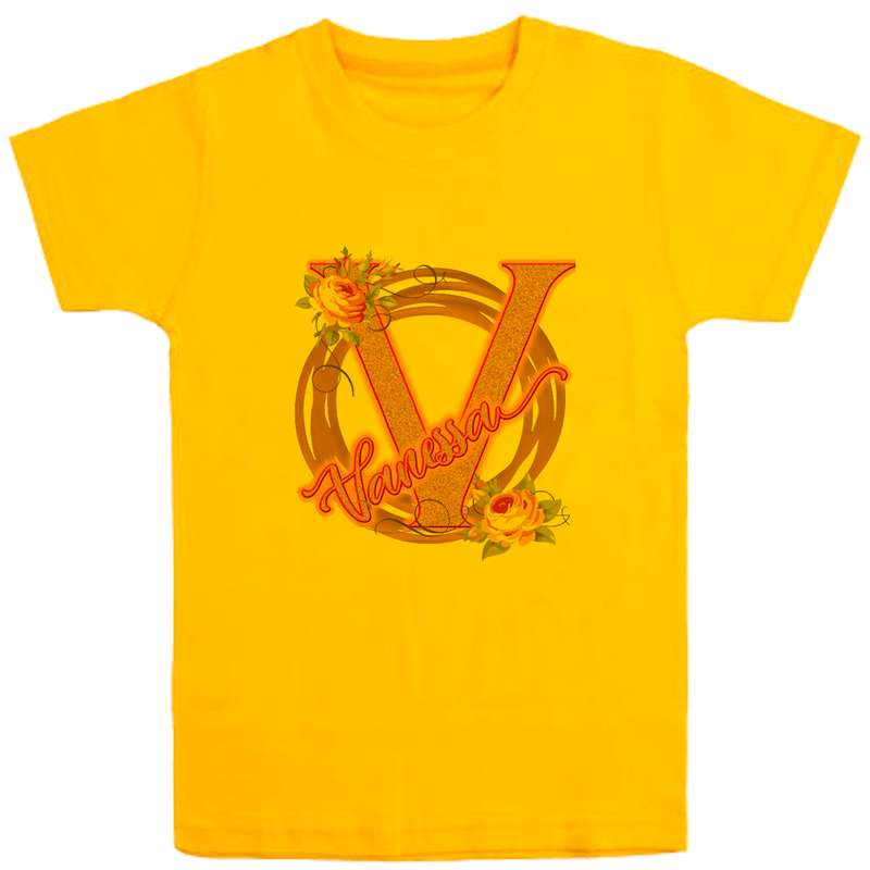 تی شرت آستین کوتاه دخترانه مدل D73 V رنگ زرد