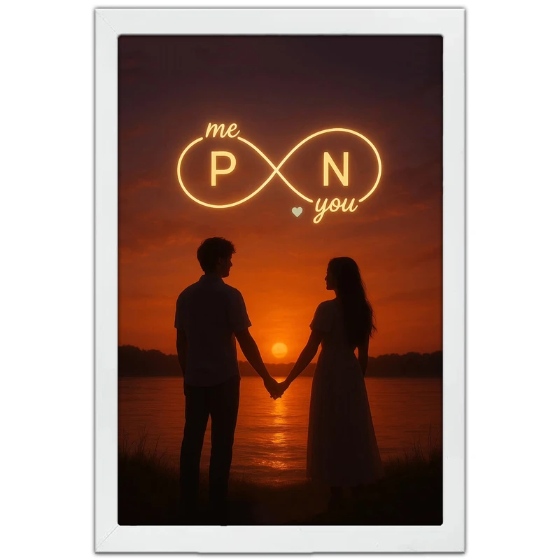 تابلو بکلیت طرح عاشقانه بی‌نهایت حروف P و N مدل W-pe130126 فریم سفید