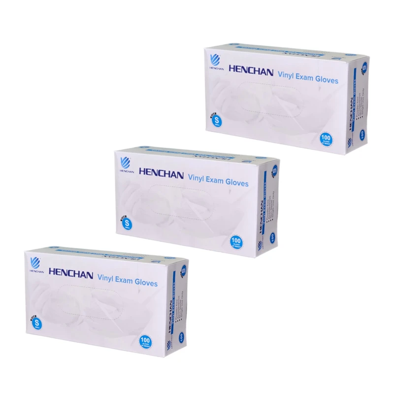 دستکش وینیل غیر پودری هنچان مدل M3 سایز متوسط (M)سه بسته 100 عددی