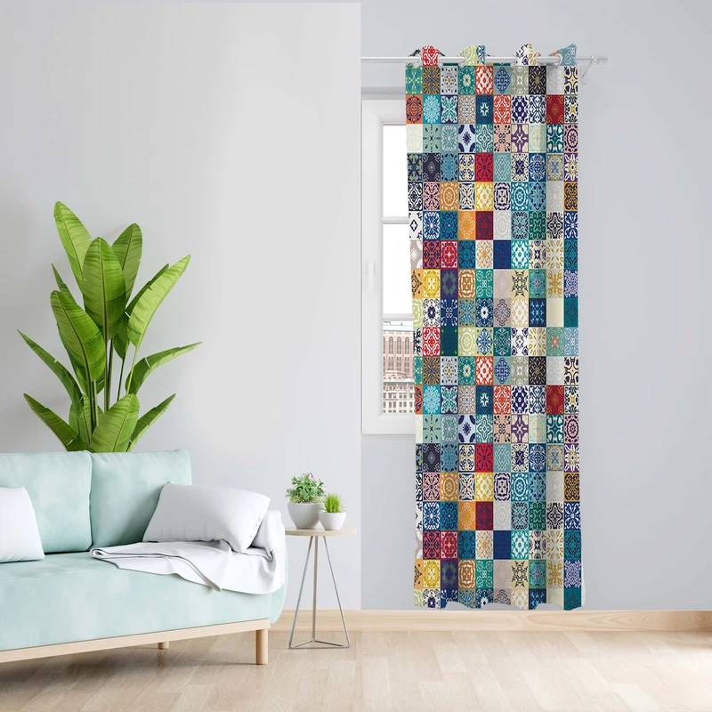 پرده طرح چهار خونه مدل مخمل پانچی کد 5450 z سایز 140x200 سانتی متر