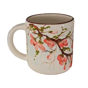 لیوان سفالی مدل استوانه طرح شکوفه هلو