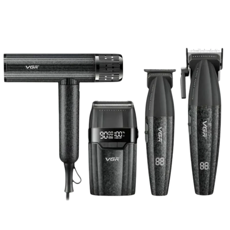 ماشین اصلاح موی سر و صورت شارژی وی جی ار مدل V-640 S4 4in1 به همراه سشوار مجموعه 4 عددی