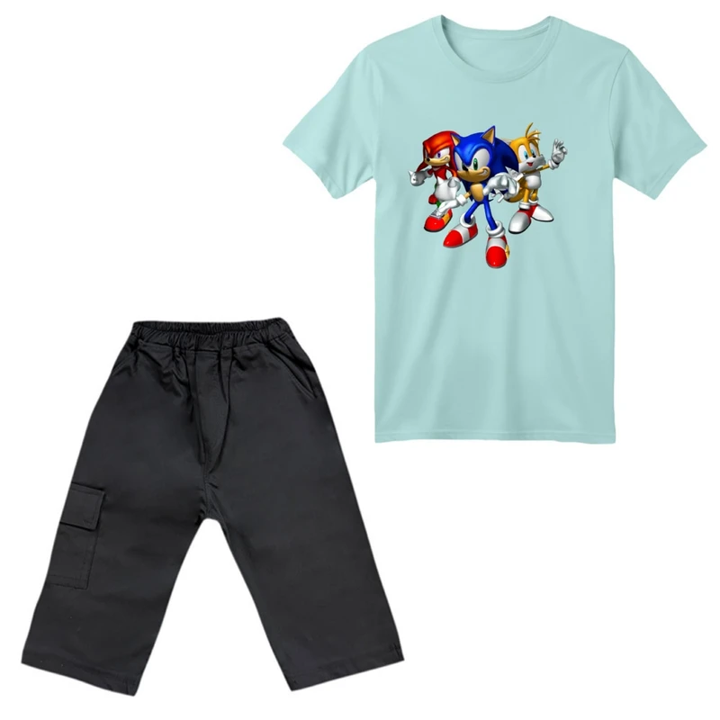 ست تی‌شرت آستین کوتاه و شلوارک پسرانه مدل سونیک کد 1