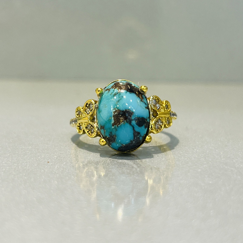 انگشتر نقره زنانه مدل چهار چنگ فیروزه نیشابوری کد 3-24