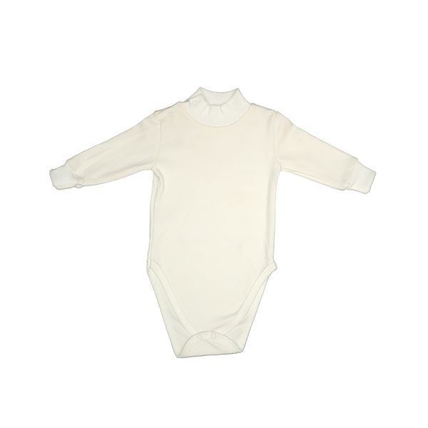 بادی آستین بلند نوزادی مدل یقه سه سانت رنگ استخوانی 