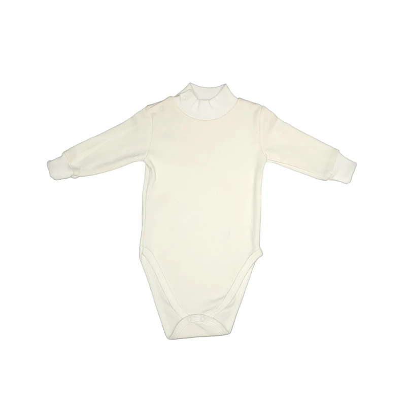 بادی آستین بلند نوزادی مدل یقه سه سانت رنگ استخوانی 