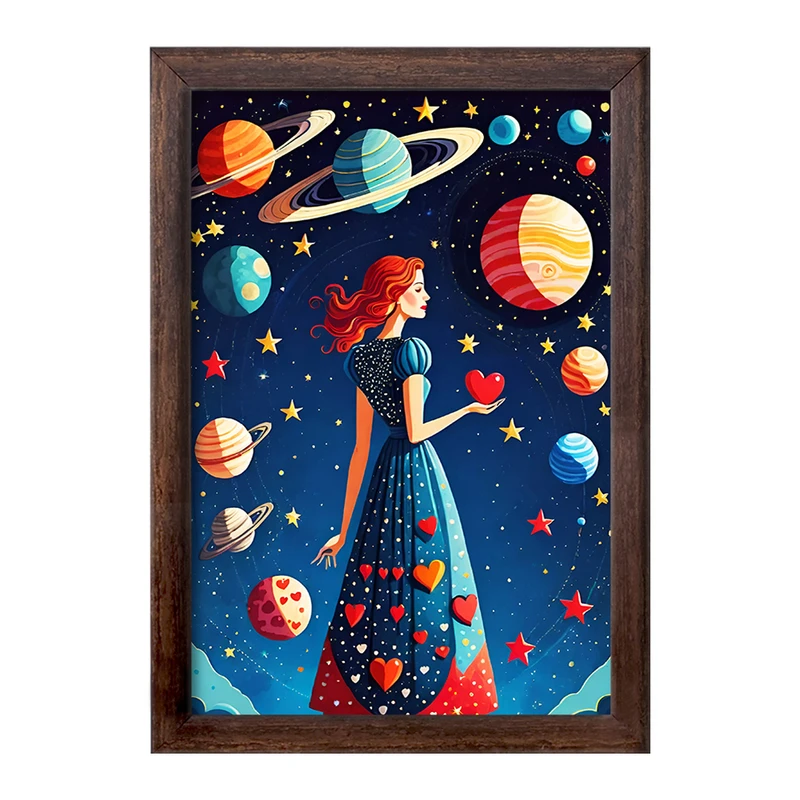 تابلو خندالو طرح دختر و کهکشان کد F5131