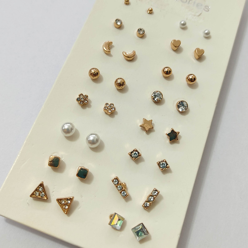 گوشواره زنانه اکسسورایز مدل نگین مجموعه 16 عددی