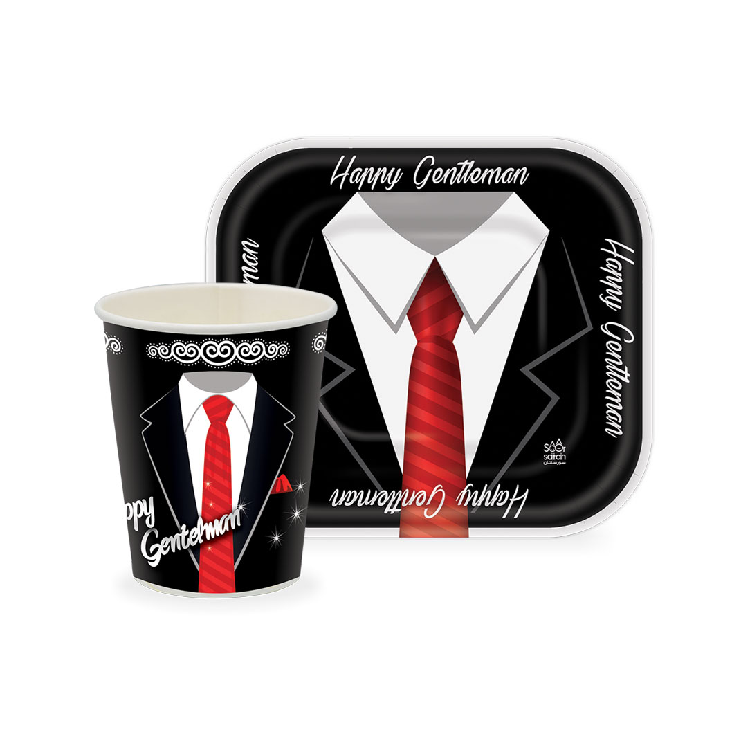 پیش دستی و لیوان یکبار مصرف مدل کراوات مجموعه 40 عددی