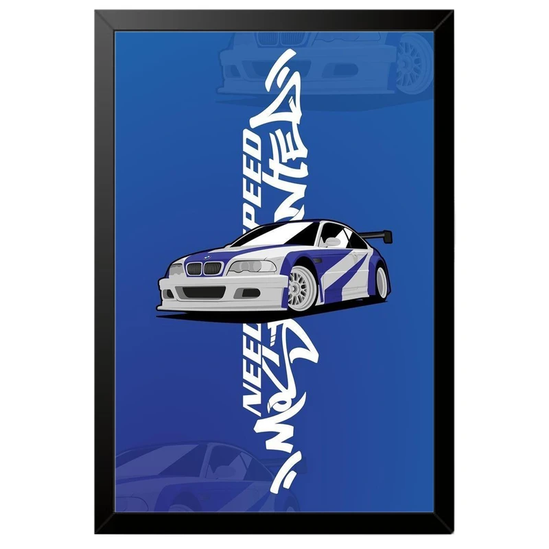 تابلو بکلیت طرح ماشین و خودرو بی ام و BMW M3 GTR NEED FOR SPEED MOST WANTED مدل B-po1944 فریم مشکی