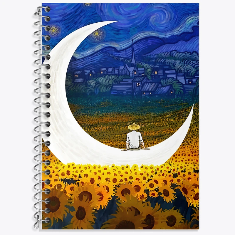 دفتر زبان 50 برگ خندالو مدل سه خط طرح شب پر ستاره کد F5065