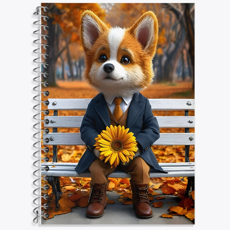 دفتر زبان 50 برگ خندالو مدل دو خط طرح سگ و پاییز کد F7221