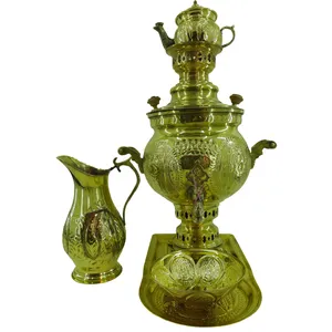 سرویس سماور ذغالی 5 پارچه برنجی مدل سماور