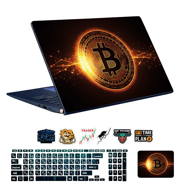 استیکر لپ تاپ توییجین و موییجین طرح Bitcoin کد 17 مناسب برای لپ تاپ 15.6 اینچ به همراه برچسب حروف فارسی کیبورد