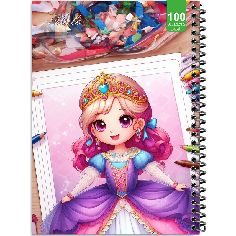 دفتر نقاشی 100 برگ بله مدل رحلی طرح فانتزی دخترانه طراحی کد A4-N339