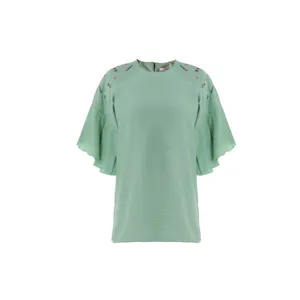 بلوز آستین کوتاه زنانه بنیس مدل بهناز رنگ سبز آبی