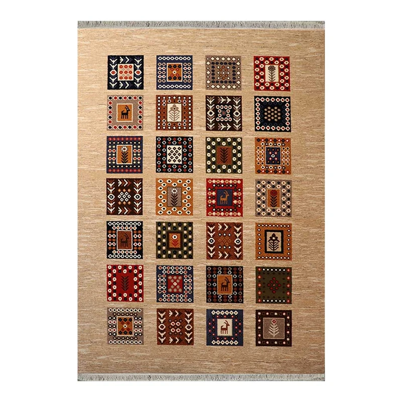 فرش ماشینی 320 شانه زمینه کرم حاشیه کرم مدل شاهسون کد SH-B072-8800