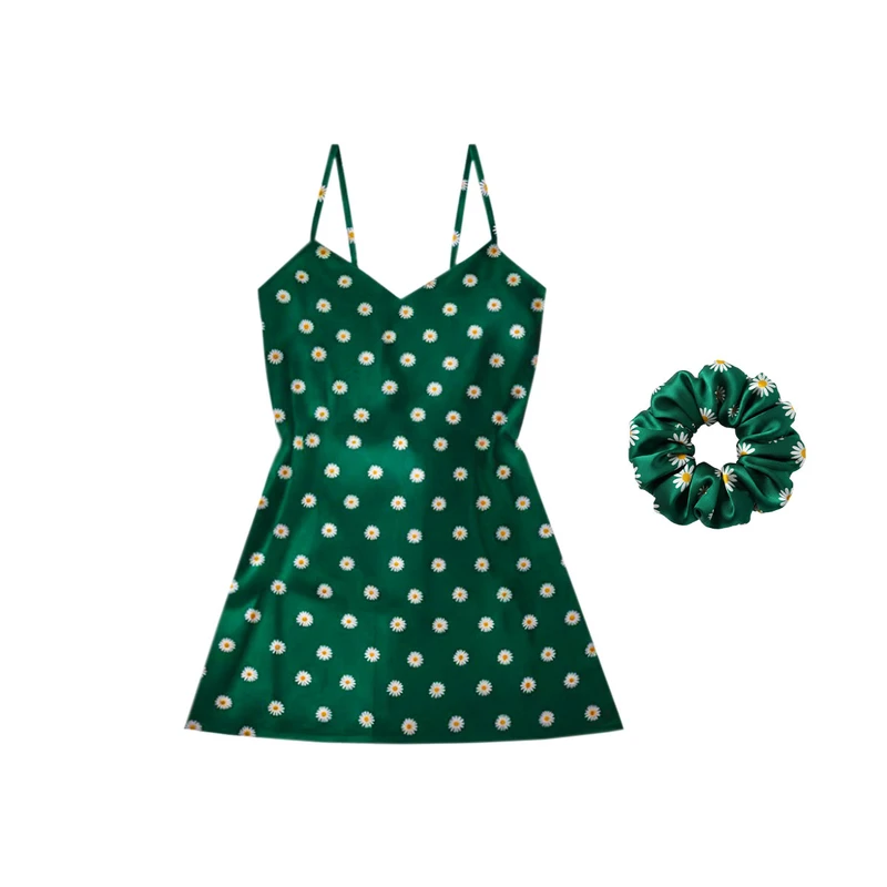 لباس خواب زنانه آنی لوکس مدل کاترین طرح گل بابونه کد 66404L به همراه اسکرانچی مو