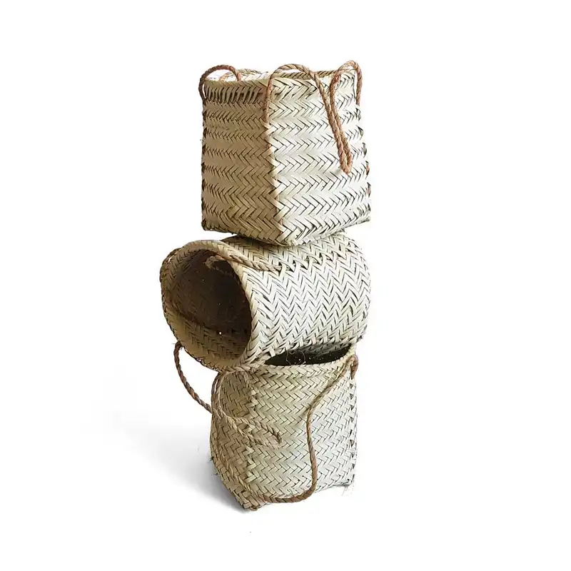 سبد حصیری مدل استوانه ای نقلی کد 15 مجموعه 3 عددی