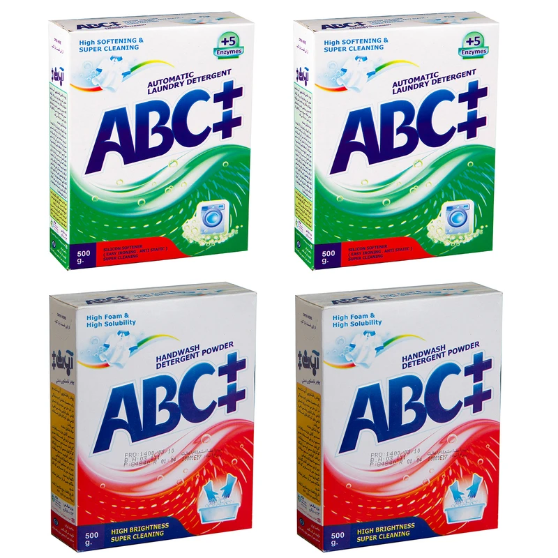 پودر رختشویی دستی و ماشینی آ.ب.ث پلاس پلاس مدل 0011 وزن 500 گرم بسته 4 عددی
