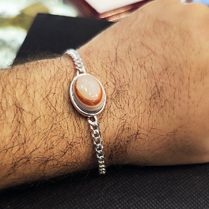 دستبند نقره مردانه نقره جات بافندگان مدل سنگ باباقوری کد 353