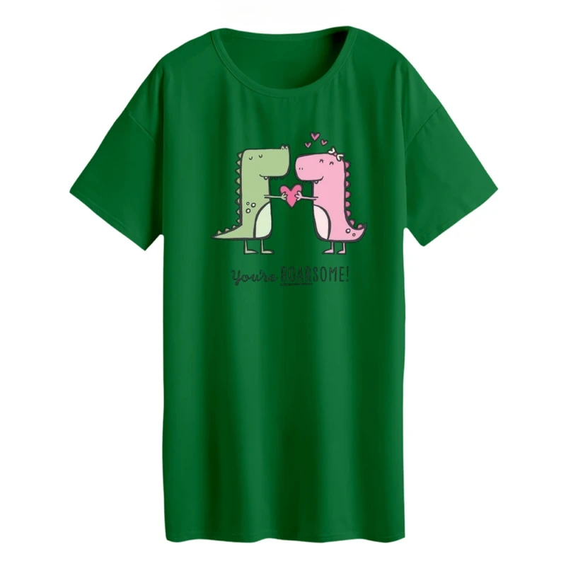 تی شرت لانگ زنانه مدل دایناسور های عاشق کد 2