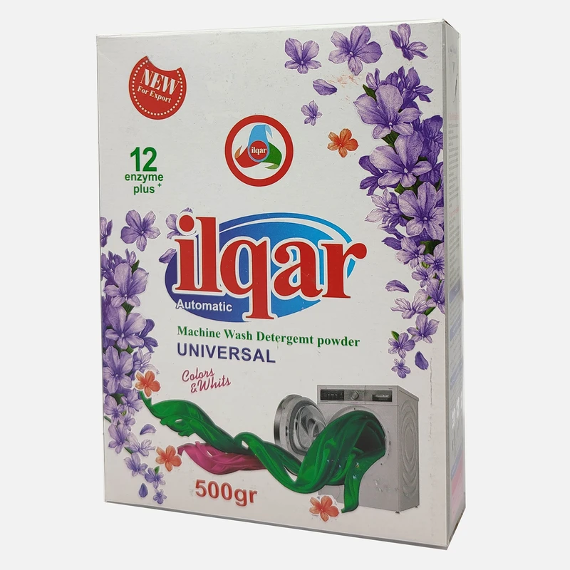 پودر لباسشویی ماشینی ایلقار مدل 12 آنزیم وزن 500 گرم بسته 20 عددی