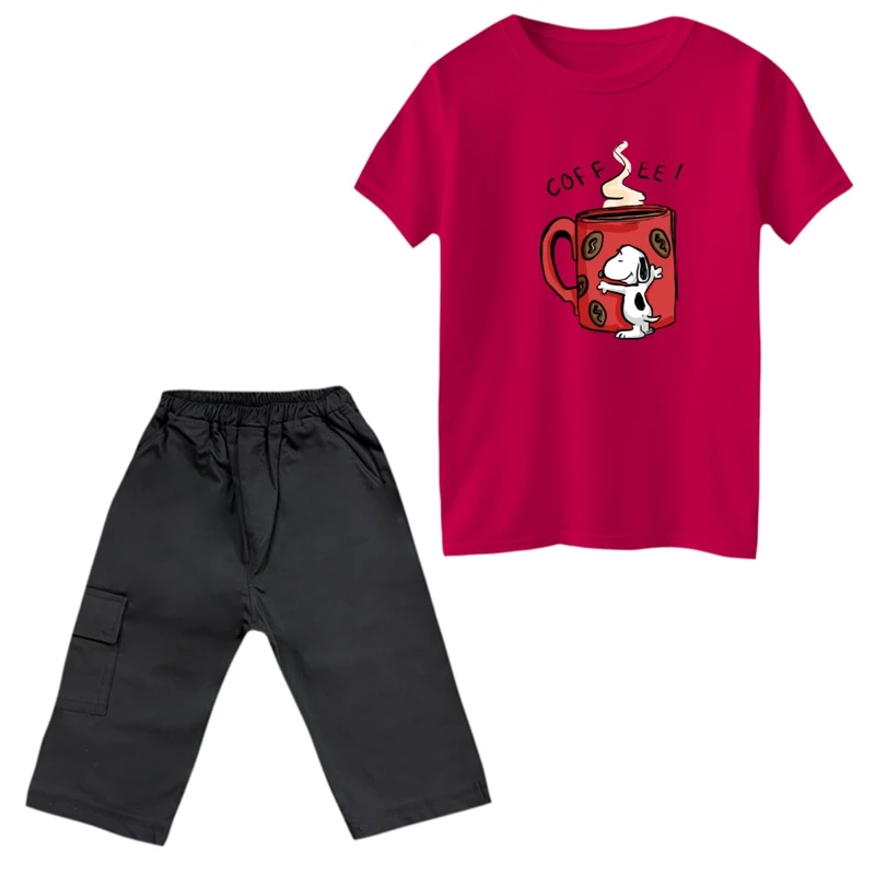 ست تی‌شرت و شلوارک پسرانه مدل اسنوپی و قهوه