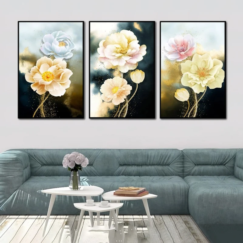 تابلو آتریسا طرح گل مدرن مدل AT00488 مجموعه 3 عددی