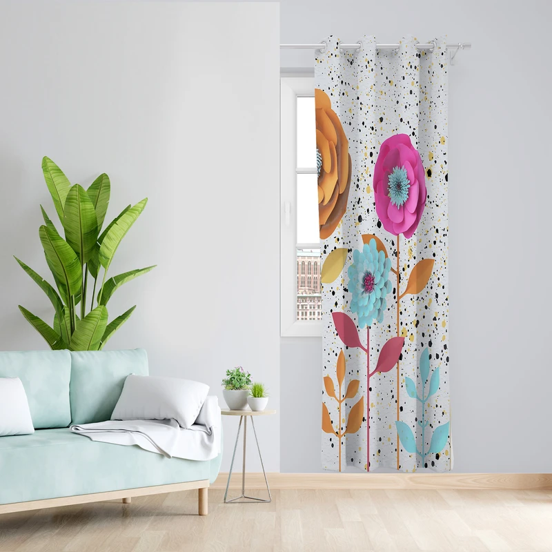 پرده طرح گل کاغذی مدل مخمل پانچی کد 4006 z سایز 140x200 سانتی متر