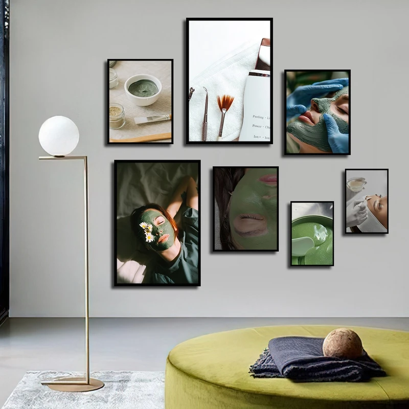 تابلو بکلیت طرح پاکسازی پوست و زیبایی مدل شاین اکلیلی B-2961 فریم مشکی مجموعه 7 عددی