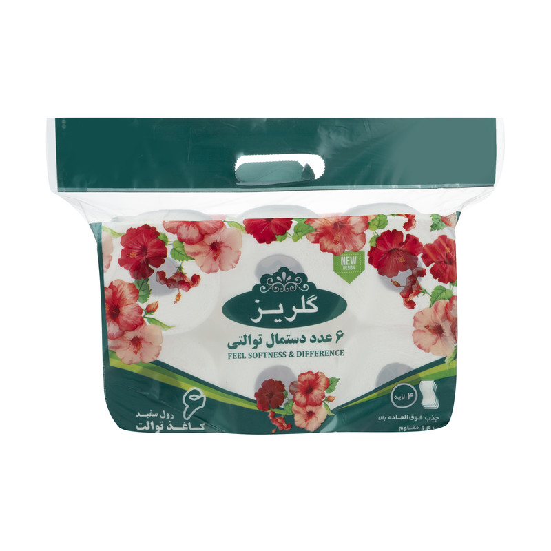 دستمال توالت گلریز مدل سفید بسته 6 عددی 