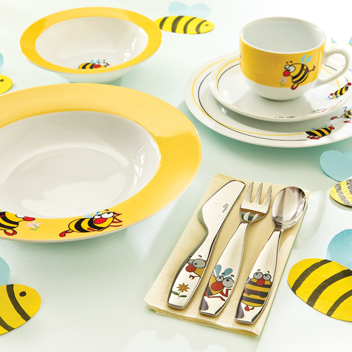 سرویس قاشق و چنگال کودک چینی زرین ایران مدل بامبل بی درجه عالی مجموعه 3 عددی