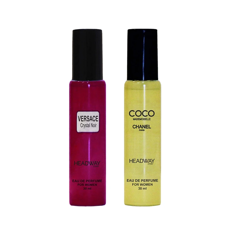 عطر جیبی زنانه هدوی استوری مدل کوکو شنل و ورساچه کریستال نویر حجم 30 میلی لیتر مجموعه 2 عددی