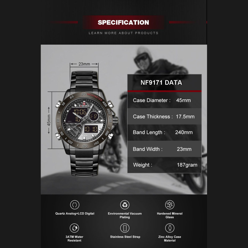 ساعت مچی عقربه‌ای مردانه نیوی فورس مدل nf9171