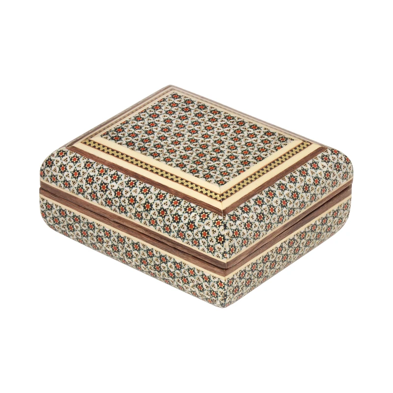 جعبه جواهرات خاتم کاری چوبی فراز هنر مدل زیر و رو گرد کد 1012