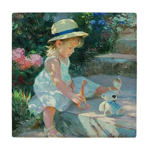 کاشی کارنیلا طرح دختر بچه در باغ  مدل لوحی کد klh1817