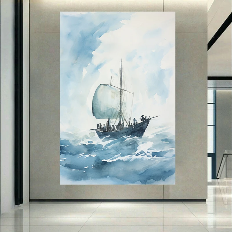 پوستر طرح مخمل مینیمال نقاشی قایق آبرنگی کد PD130372