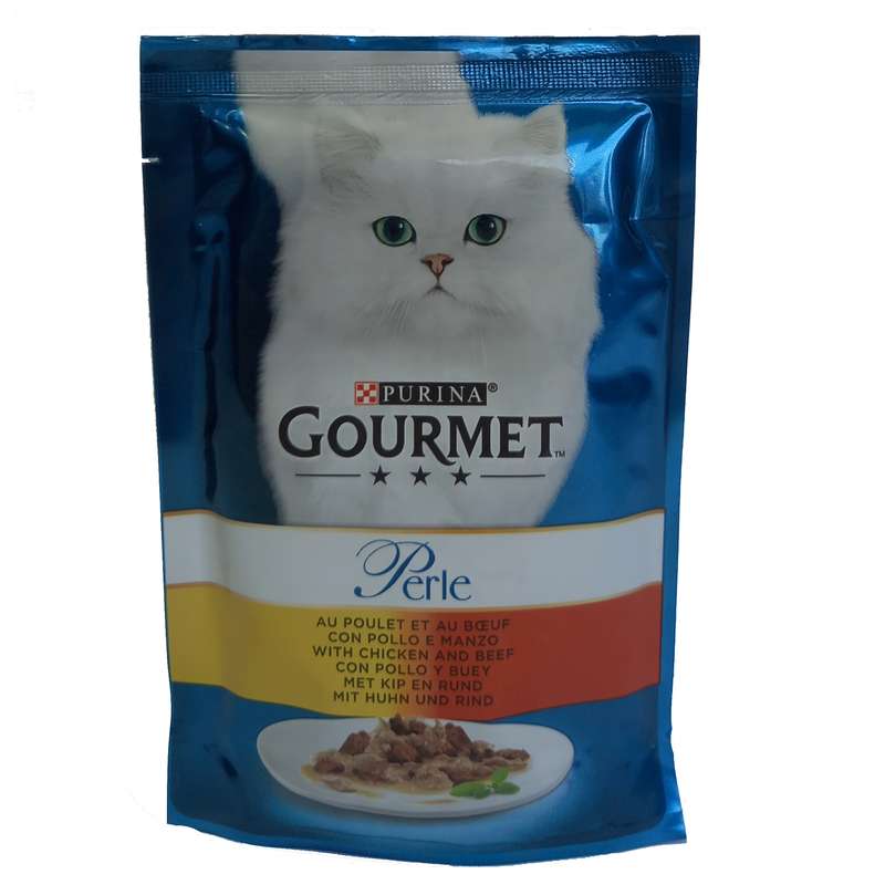 پوچ گربه گورمت مدل گوشت گاو و مرغ وزن 85 گرم